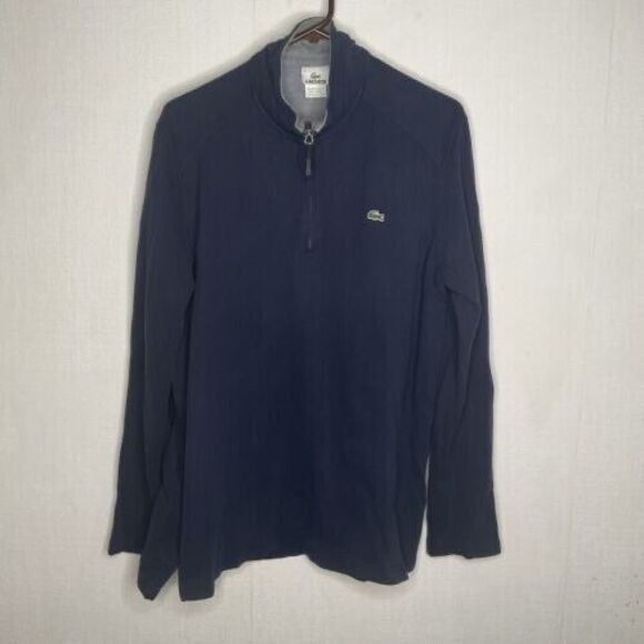 Lacoste 87651 1/4 Zip Mockneck Sweater Men Size 5/Large Blue Cotton/Alpaca FLAW - Picture 1 of 10